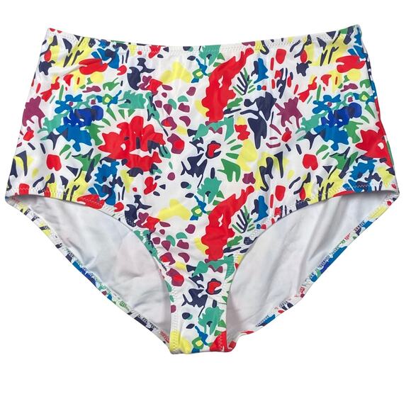 High Waist Swimsuit Bottoms Womens Large Colorful Floral Print Lined Abstract - Picture 1 of 5